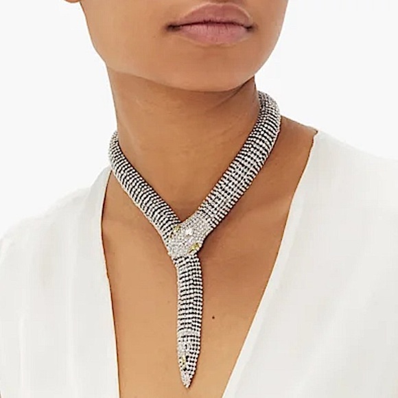 Silver Crystal Snake Serpent Rhinestone Choker Necklace - Picture 4 of 15